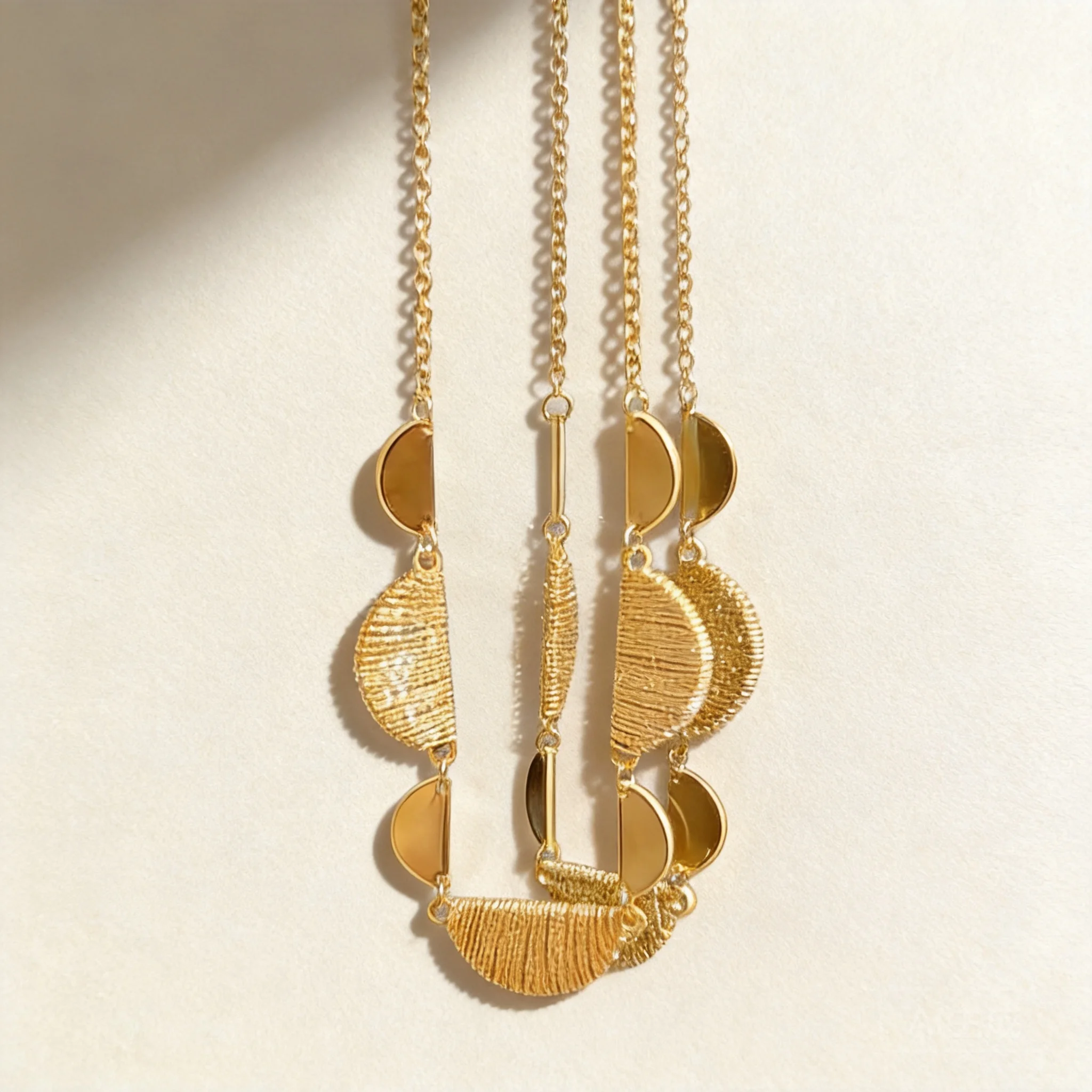 Chinese Style Auspicious Lucky Blessing Gold Plated Pure Copper Half Circle Pendant Necklace For Women Minimalist Fashion Light