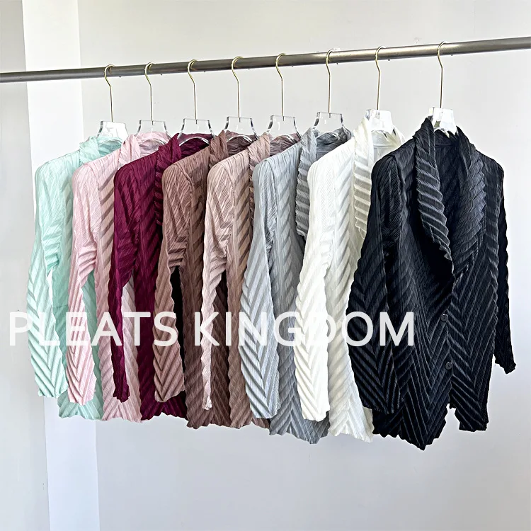 Miyake Plissierte Einfarbige Herbst-Damenjacke, Schlanke Urbane Blazer für Pendler, Herbst 2024 Neu – Detail 4