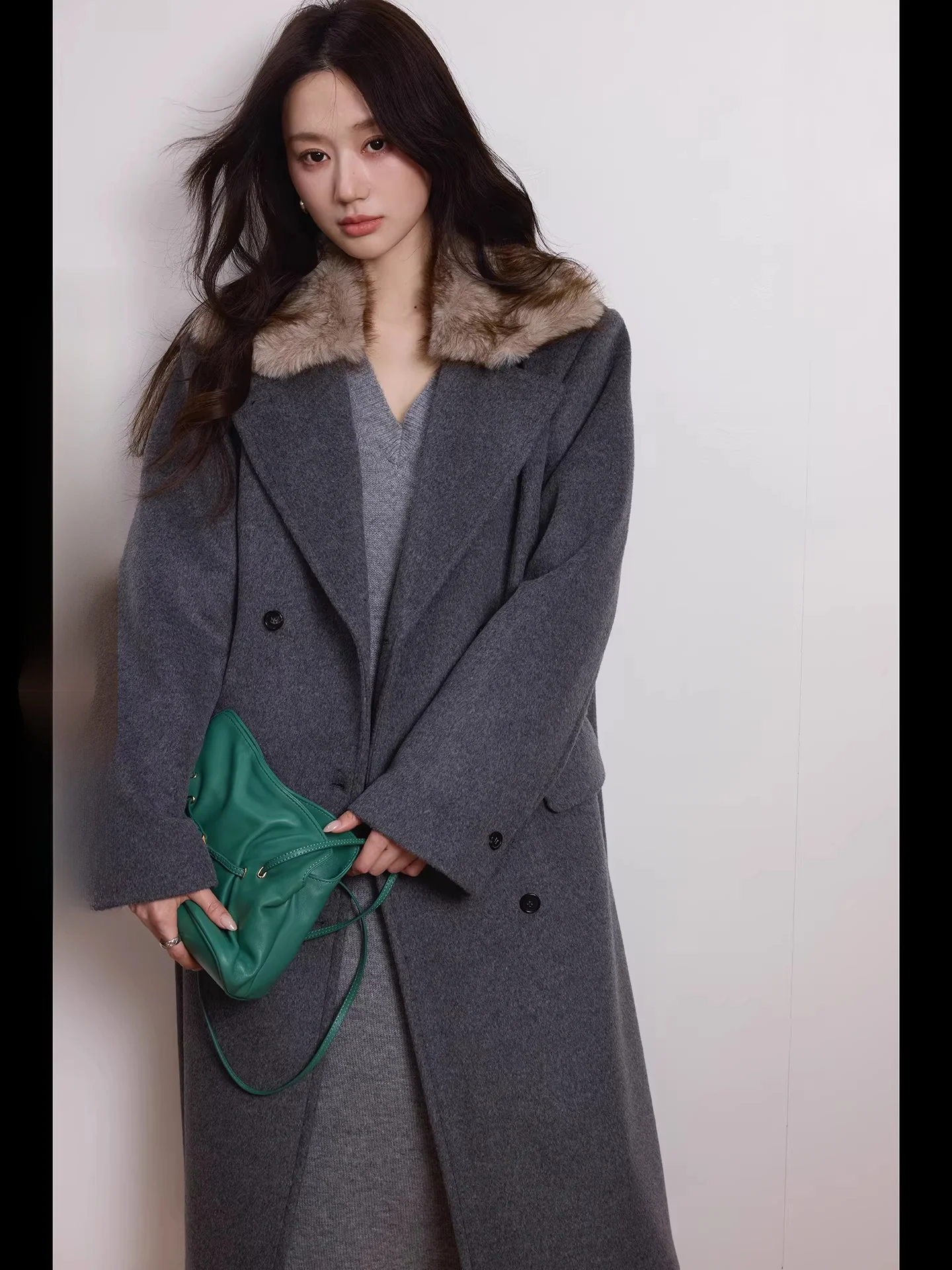 

Двубортное пальто Camelux из шерсти и кашемира с отстегивающимся меховым воротником, повседневное, прямого кроя, в корейском стиле, на хлопковой подкладке, длинное