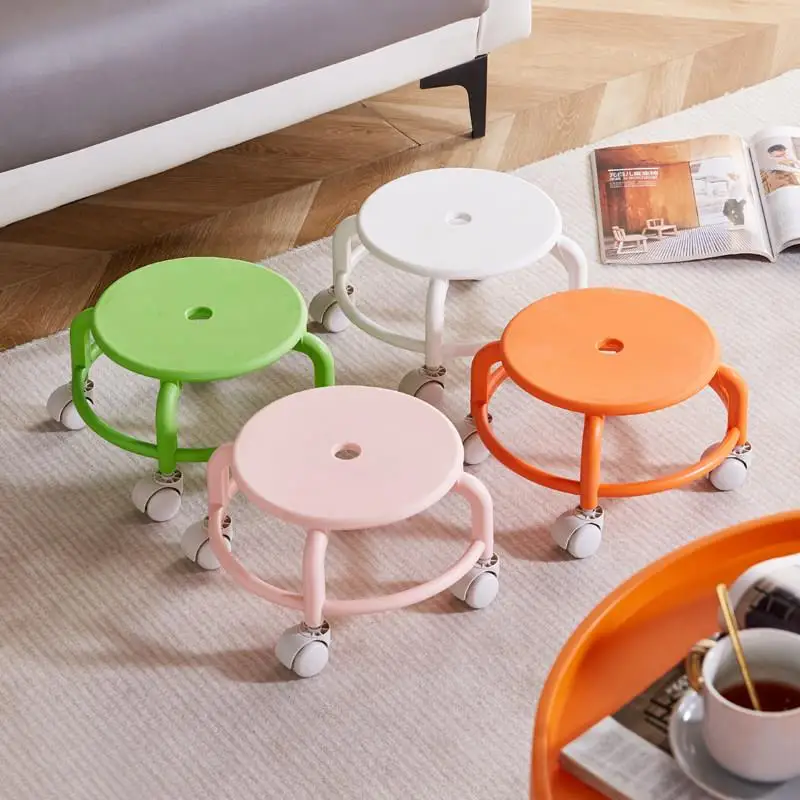 Home Use Low Plastic round Stool with Casters Child Care Beautifying  Rotating Step Small Stool for Easy Movement
