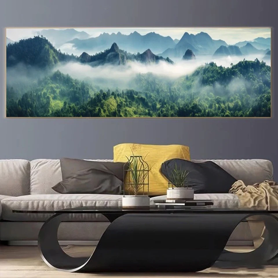 5D DIY Full Diamond Painting Fog Green Tree Forest Mountain Landscape Full Square Round Diamond Embroidery Large Size Wall Decor