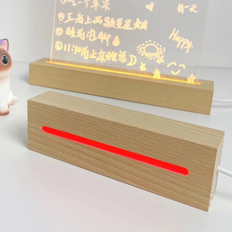 USB Powered 5mm Wooden Led Base with Warm White Cold RGB Colored Lights for 3D Acrylic Plexiglass Night Lamps