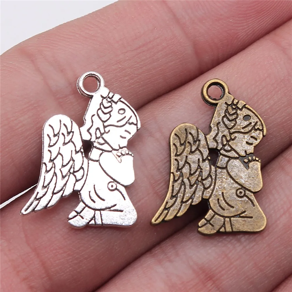 WYSIWYG 10pcs 24x17mm Antique Silver Color Antique Bronze Guardian Angel Charms Charms Angel Pray Guardian Praying Angel Charms