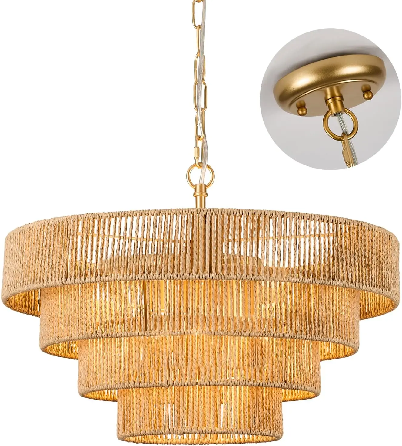 Boho Chandeliers Hand Woven Rattan 4 Round Pendant Light Fixtures Minimalist 6 Lights Large Pendant Lights For Kitchen Island