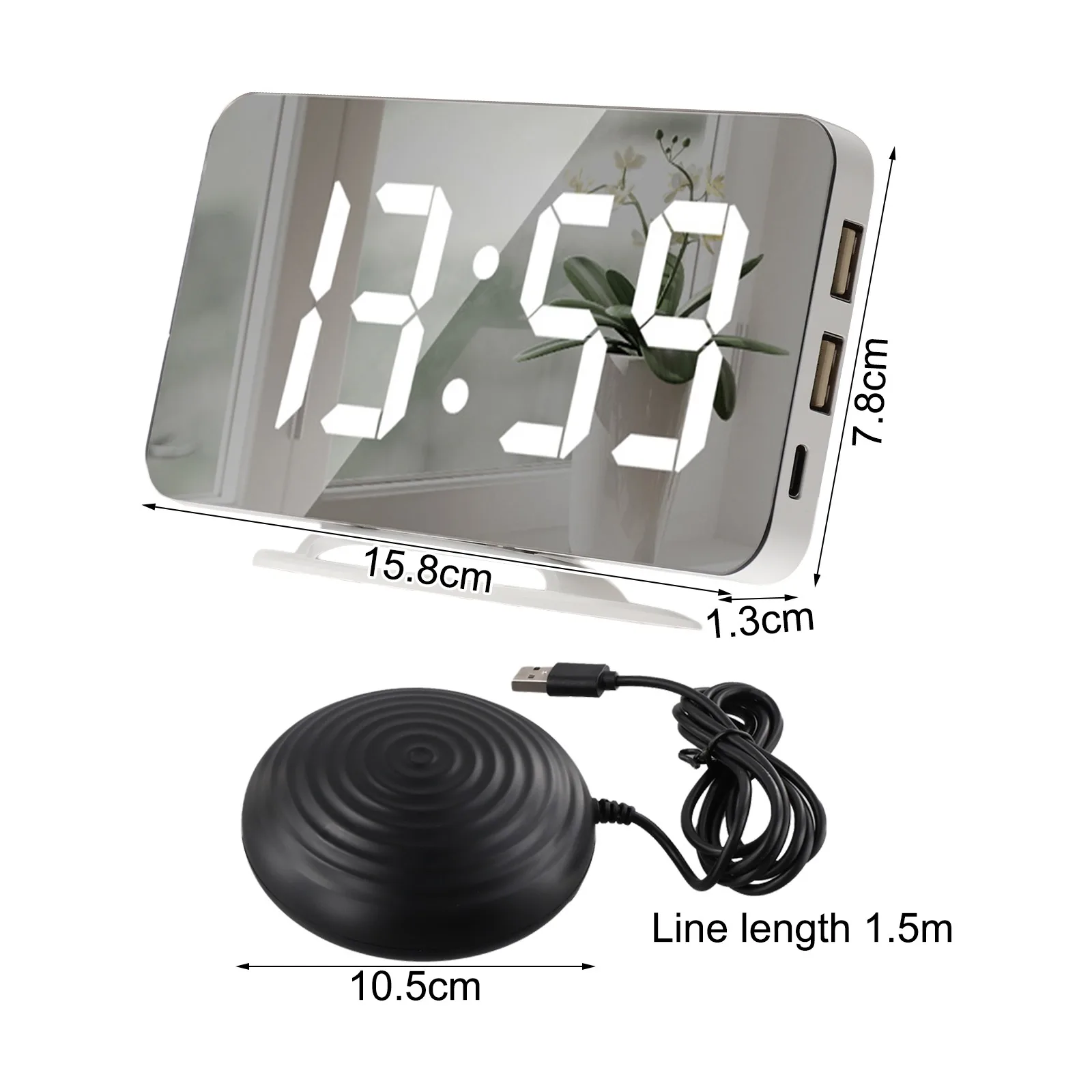 Adjustable Brightness LED Mirror Clock Customizable Brightness Levels Powerful Bed Shaker Snooze Functionality For Bedroom Decor