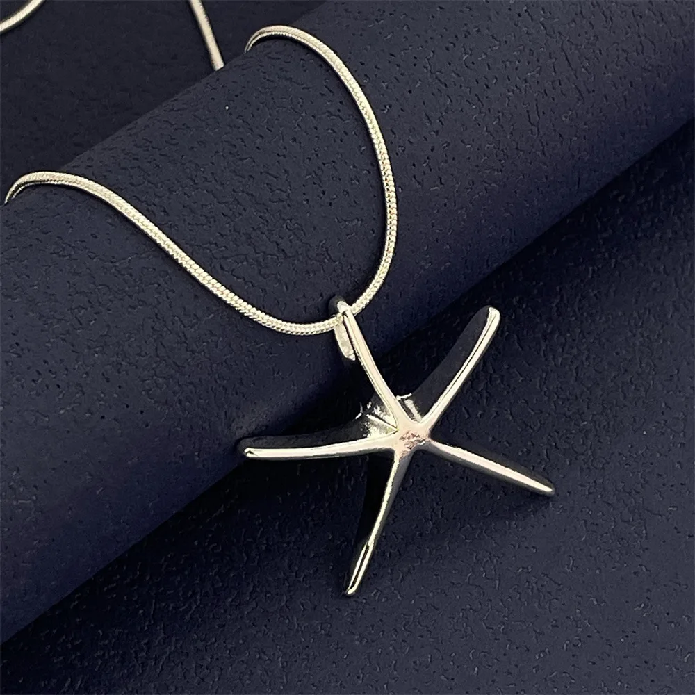 

925 Sterling Silver Necklace 40-75CM Sea Star Pendant Snake Chain Women's Simple Fashion Necklace Birthday Party Jewelry Gift