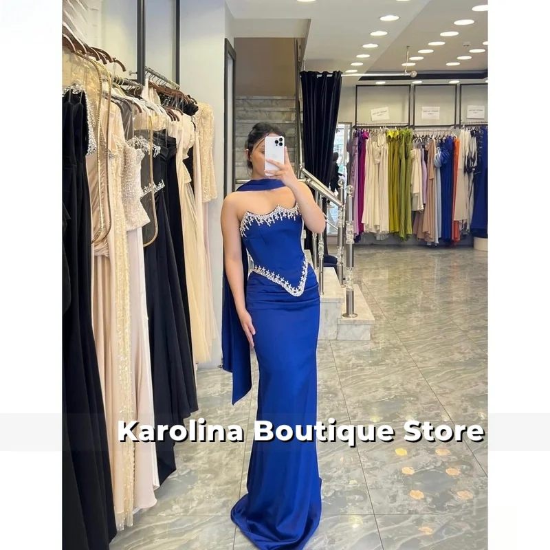 ผ้าพันคอไหมยาวแบบสั่งทำพิเศษ ชุดราตรีผ้ากลิตเตอร์ทรงเมอร์เมด ชุดเดรสงานพรอมแบบไร้สายรัดหลังยาวกรอมพื้น ปี 2025