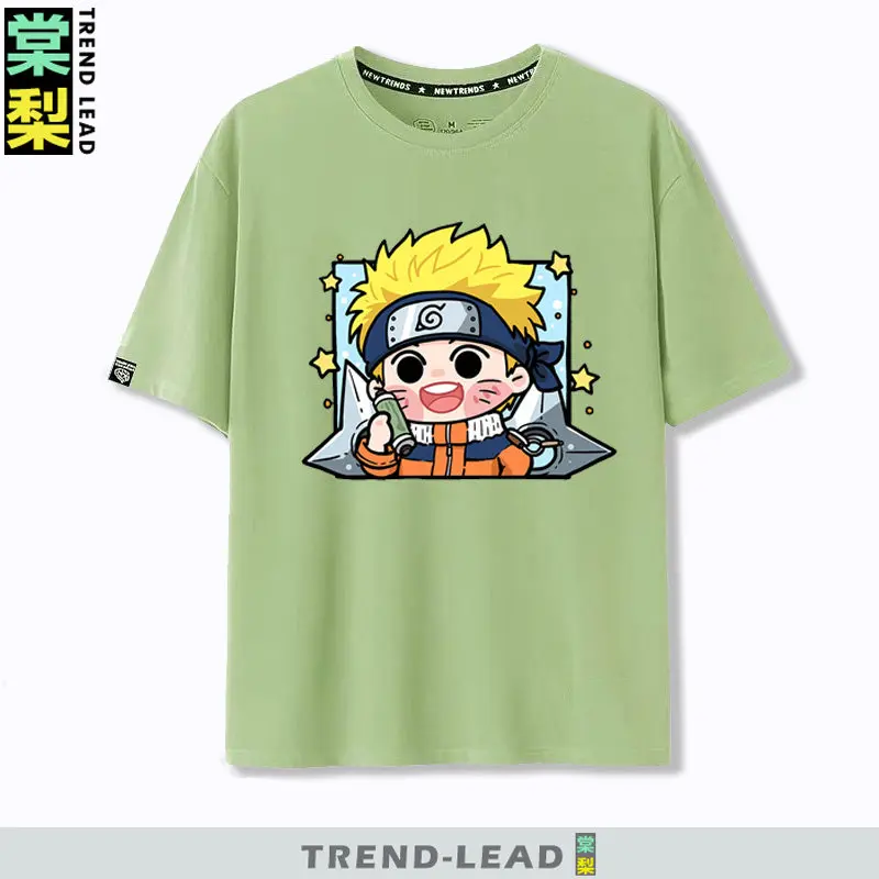 Green Anime Children's T-shirt Naruto Q Version Vortex Naruto with Tuyu Zhibo Sasuke Pure Cotton Printed Parent-child T-shirt