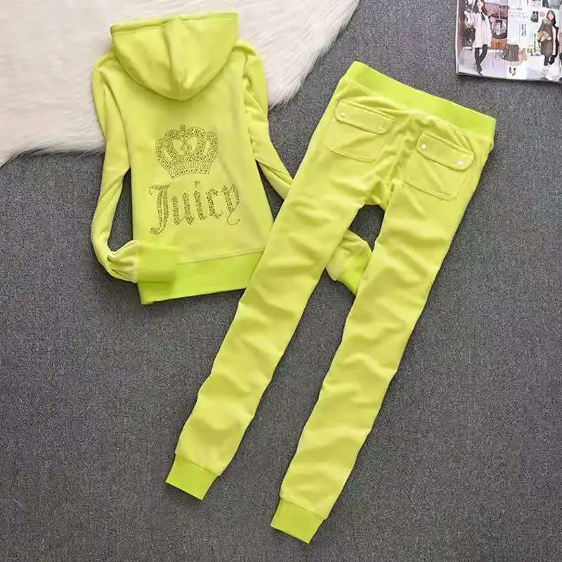 Spring Autumn Juicy Velet Tracksuits Clothes Hooded Sweatshirts Zipper Tops Joggers Pencil Pants Women 2 Piece Set S-2XL