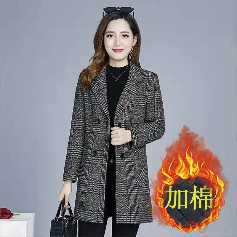 2023 Spring Autumn New Middle-aged Elderly Women's Quilted Thick Woolen Mother's Dress Temperament Slim Fit Wild Version Coat W2