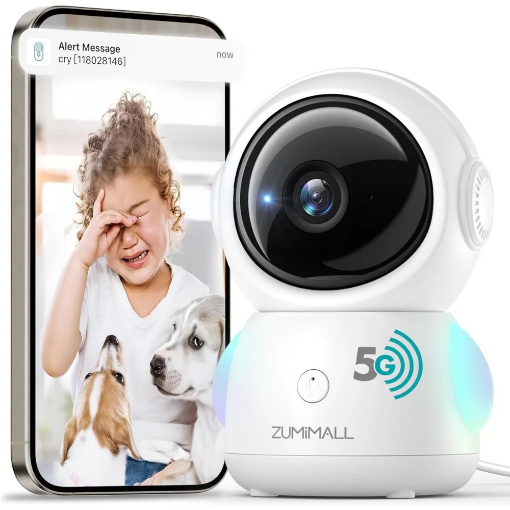 Security camera indoor, 5g/2.4g wifi baby monitor with camera and audio, 2k wired pet cameras for home security, one-click call