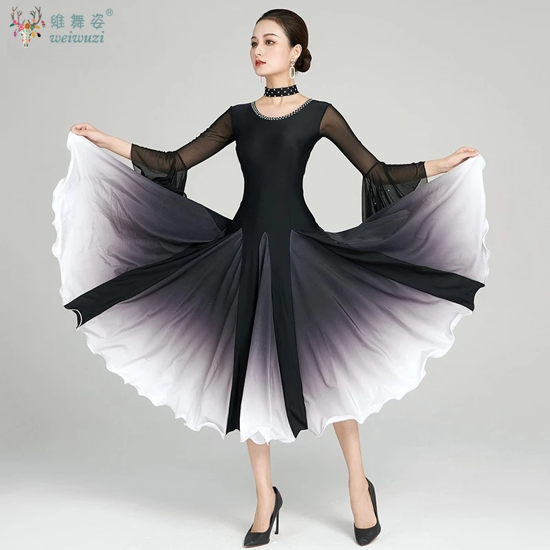 Ballroom Dance Costume for Women Lotus Leaf Sleeve Gradual Change Big Swing Dress Waltz Tango Modern Dance Performance Clothes