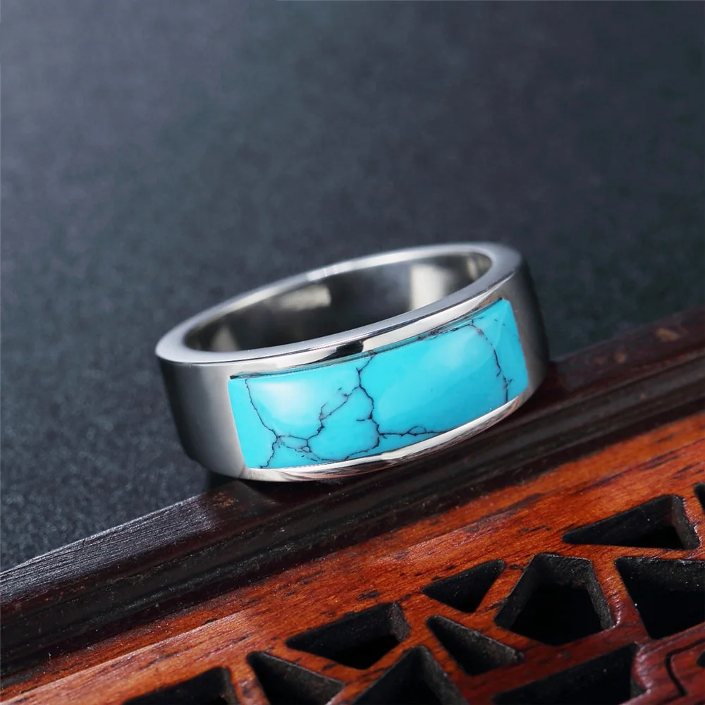 Punk Retro Titanium Steel Turquoises Rings for Men and Women Unisex Jewelry Size 7-11