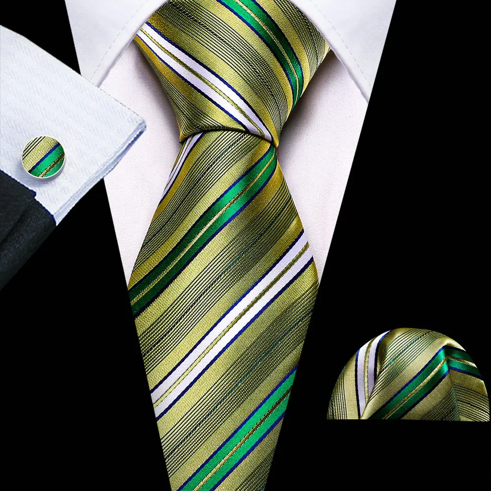 Corbatas de seda de color verde azulado para hombre, corbata clásica de diseño a rayas, conjunto de gemelos, pañuelo, fiesta de novio, negocios, Barry.Wang, LN-6300