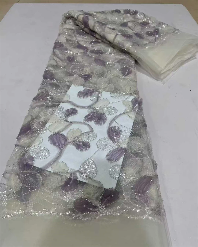 African Lace Fabric 2025 High Quality 5 Yards Beaded Lace Fabric Luxury Sequence Mesh Lace Fabric For Evening Party Dress
