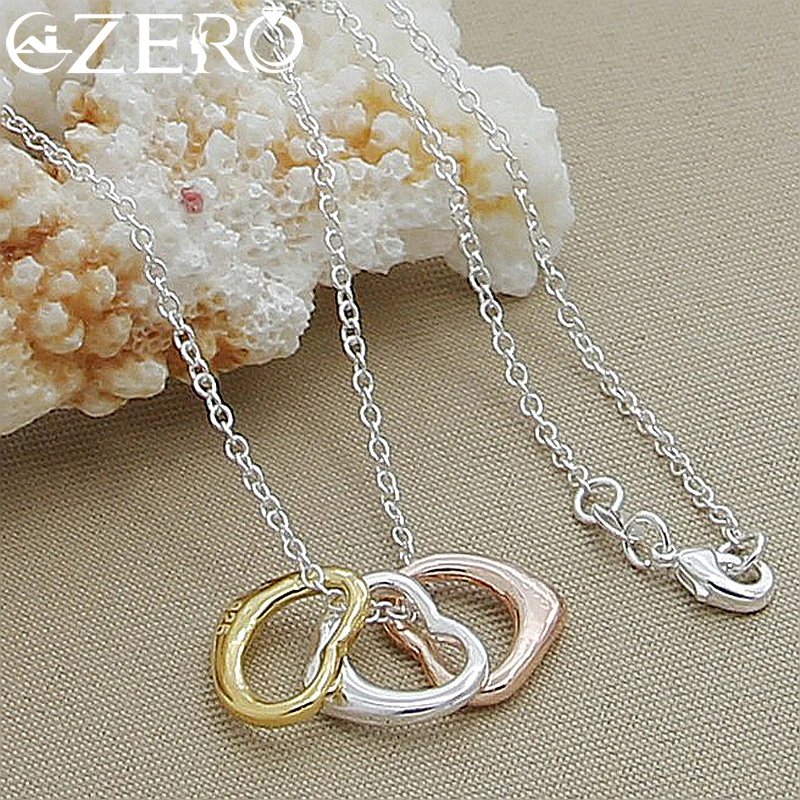 ALIZERO 925 Sterling Silver Rose Gold Tricolor Heart Pendant Necklace For Women Engagement Party Jewelry Wedding Gifts