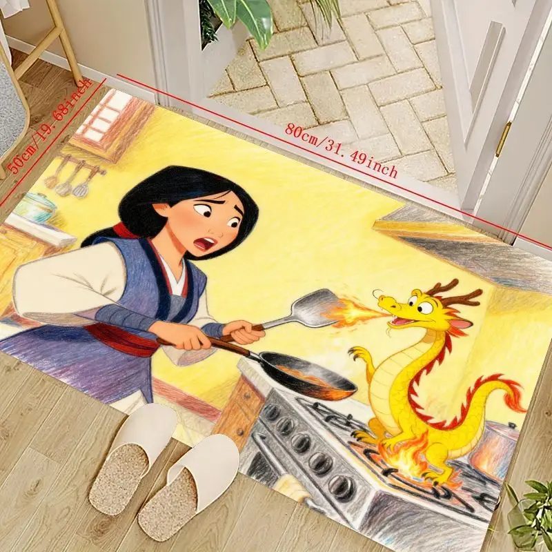 

уникальный дисней Мулан и Мушу Дракон дыхание огонь юмористическая кухонная сцена противоскользящий напольный коврик, яркий мультяшный аниме принцесса