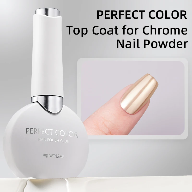 PERFECT COLOR Gel Top Coat for Chrome Nail Powder 12ml Clear No Wipe High Gloss Top Coat Easy Application