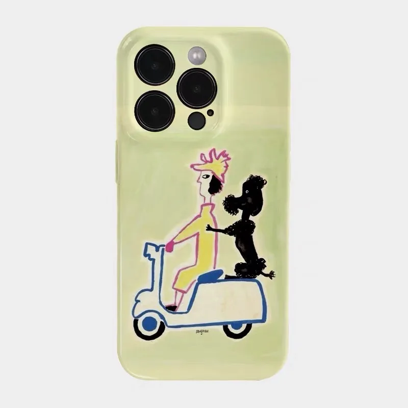

Ins Green Riding Dog Cartoon Shockproof Case for IPhone 16E 15 14 13 Pro Max Back Phone Cover for 12 11 Pro Plus X XS XR Cover