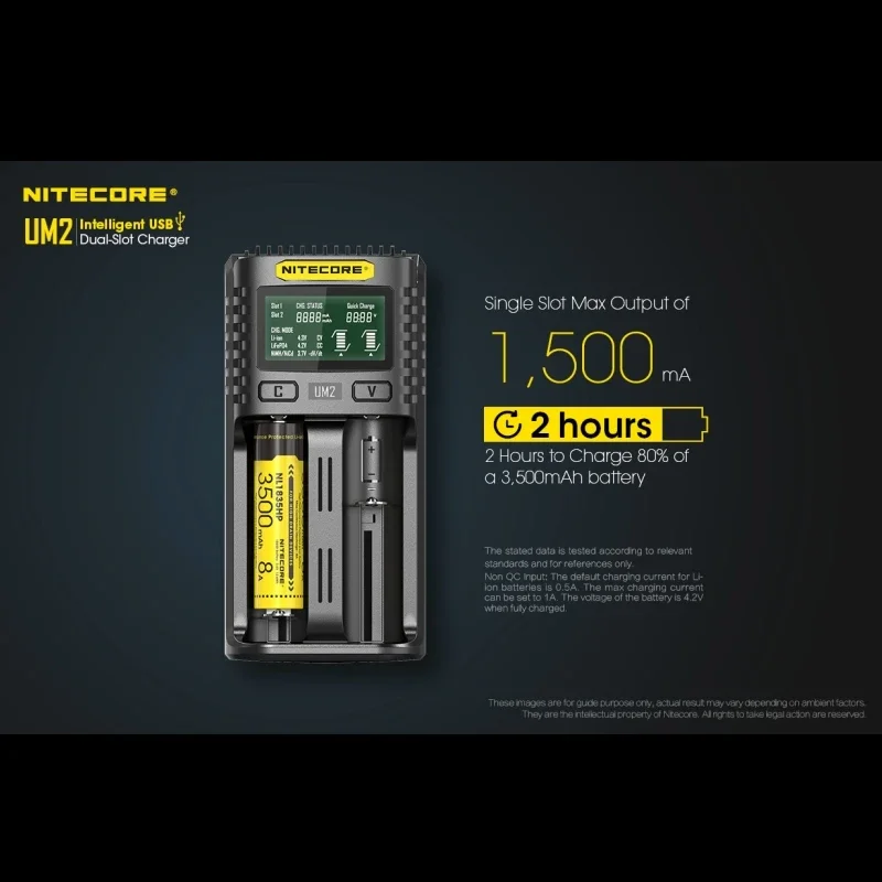 Nitecore UM2 USB Dual-SlOT QC Charger Intelligent Circuitry Global Insurance li-ion AA 18650 20700 26500 26650 Charger