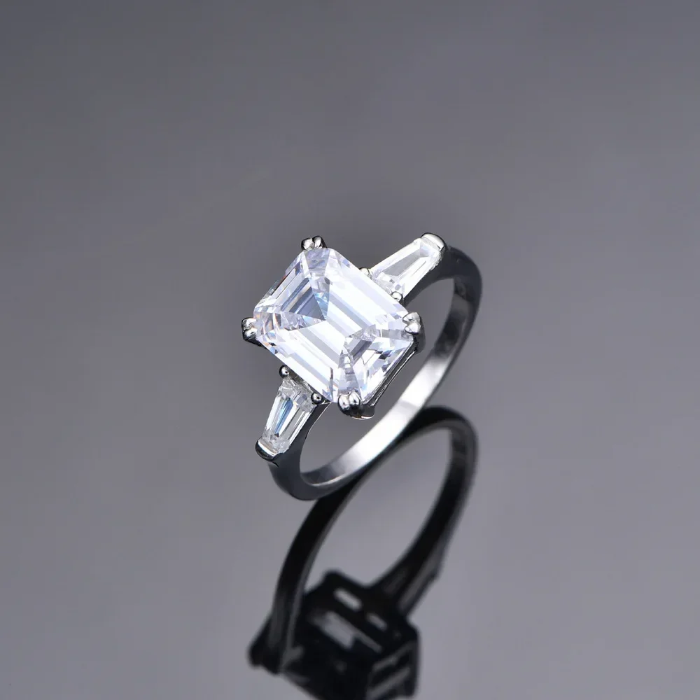 ZCD Rectangular Chamfered Car Flat 8 * 10 Pagoda Cutting High Carbon Diamond Ring Female 95 Silver Simulated Diamond Ring