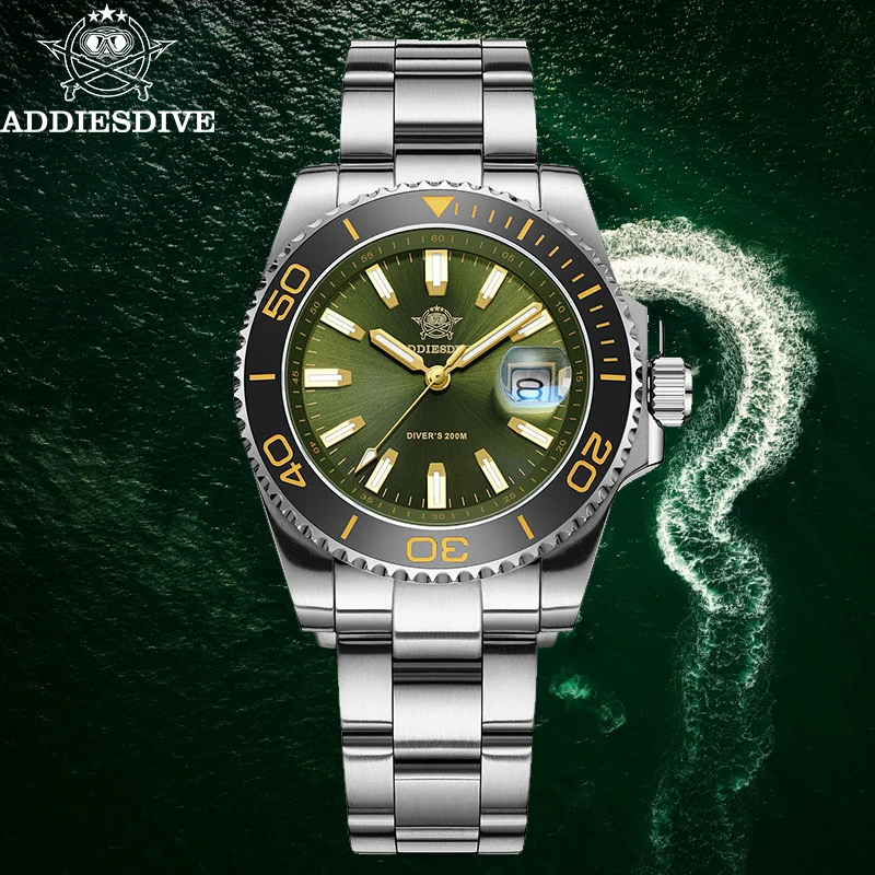 ADDIESDIVE NEW Stainless Steel Diving Watch Top Brand Calendar Window Quartz Watches Luminous 200M Waterproof Wristwatch AD2510