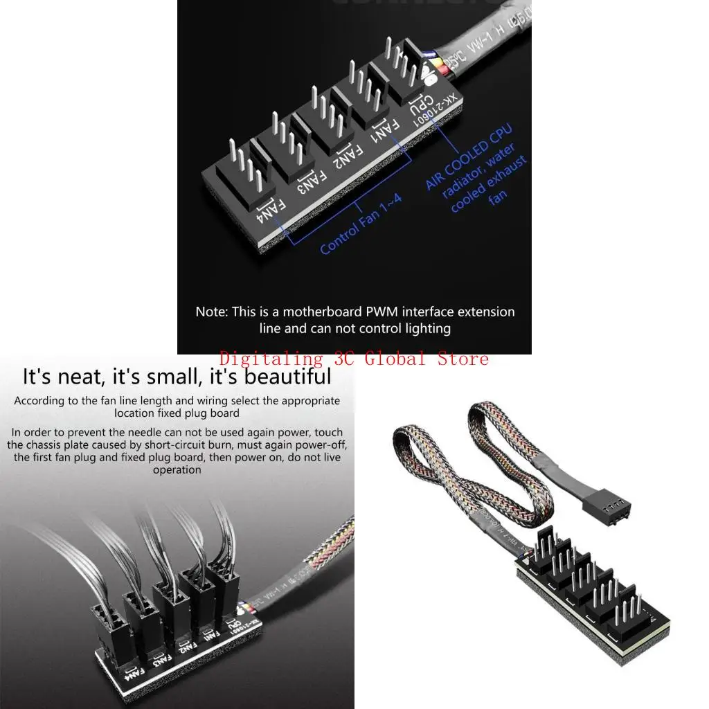 

Coolmoon 4Pin 3Pin Fan Cpu Hub PWM Splitter Computer Fans Power Extension 5Ports