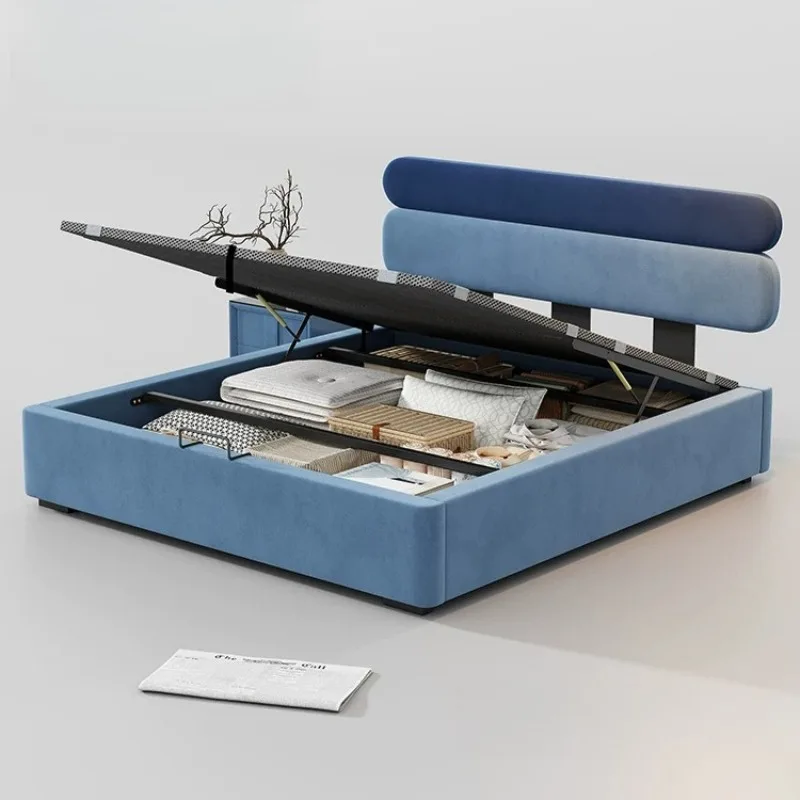 Modern Storage Bed Metal Frame Space Saving Pallet Bed Dopamine Fabric Letto Matrimoniale 180x200 Furniture Clearance