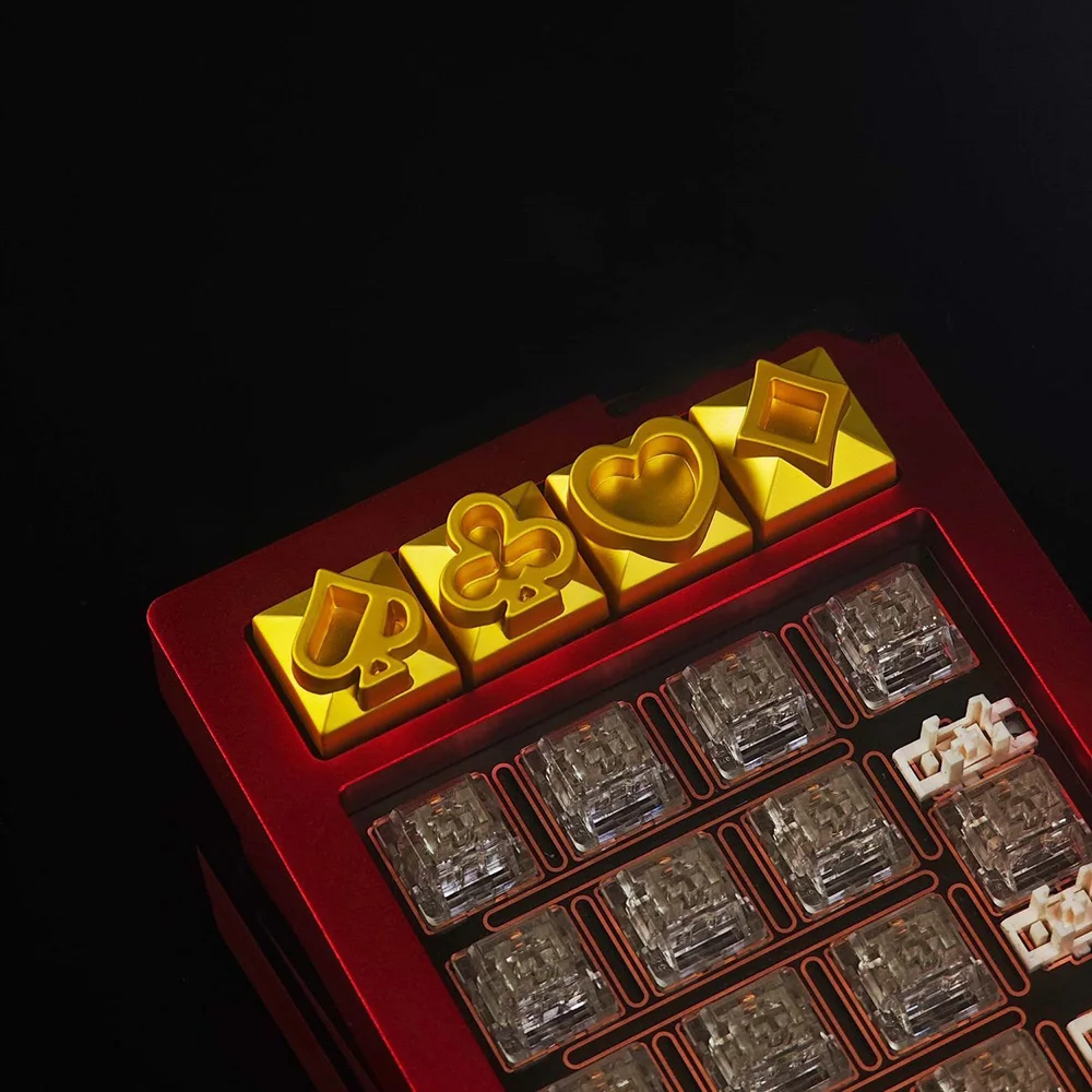 Personalization Poker Shape Keycaps Aluminum Artisan Keycaps 4Pcs Set Creative Golden Metal Keycaps for MX Mechanical Keyboard