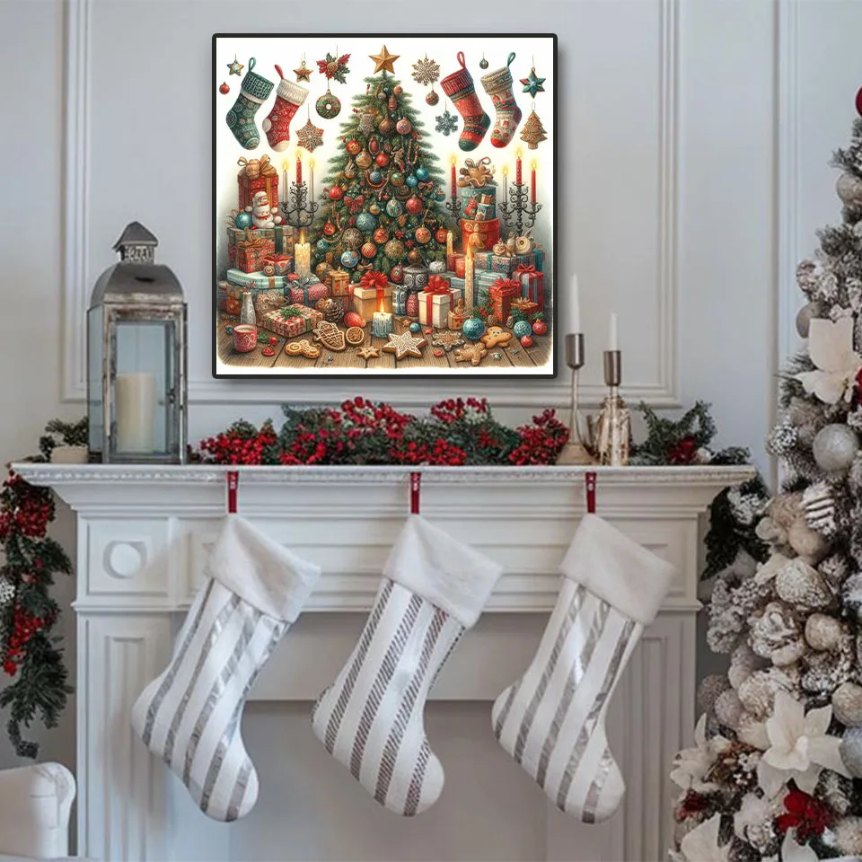 Diamond Painting Kit Diamond Mosaic DIY 2024 Christmas Decorations Rhinestone Cross Stitch Handmade Home Decorations
