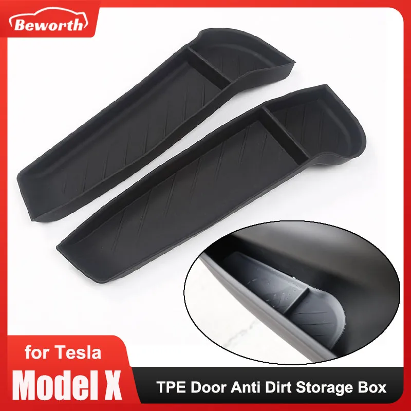 for Tesla Model X 2023 Door Side Storage Box Organizer Tidying Anti Dirty Umbrella Tray Silicone Waterproof Trash Accessories