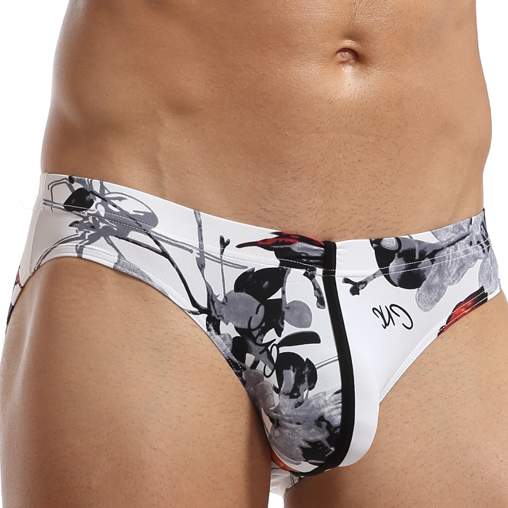 Calça dupla estampada em seda gelo masculina, roupa interior de cintura baixa, roupa interior sem costura ultrafina, sexy