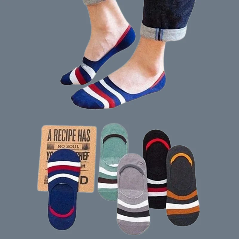 

5/10 Pairs Fashion Men's High Quality Cotton Boat Socks Stripe Thin Invisible Women's Low Cut Socks Casual Non-Slip Ankle Socks