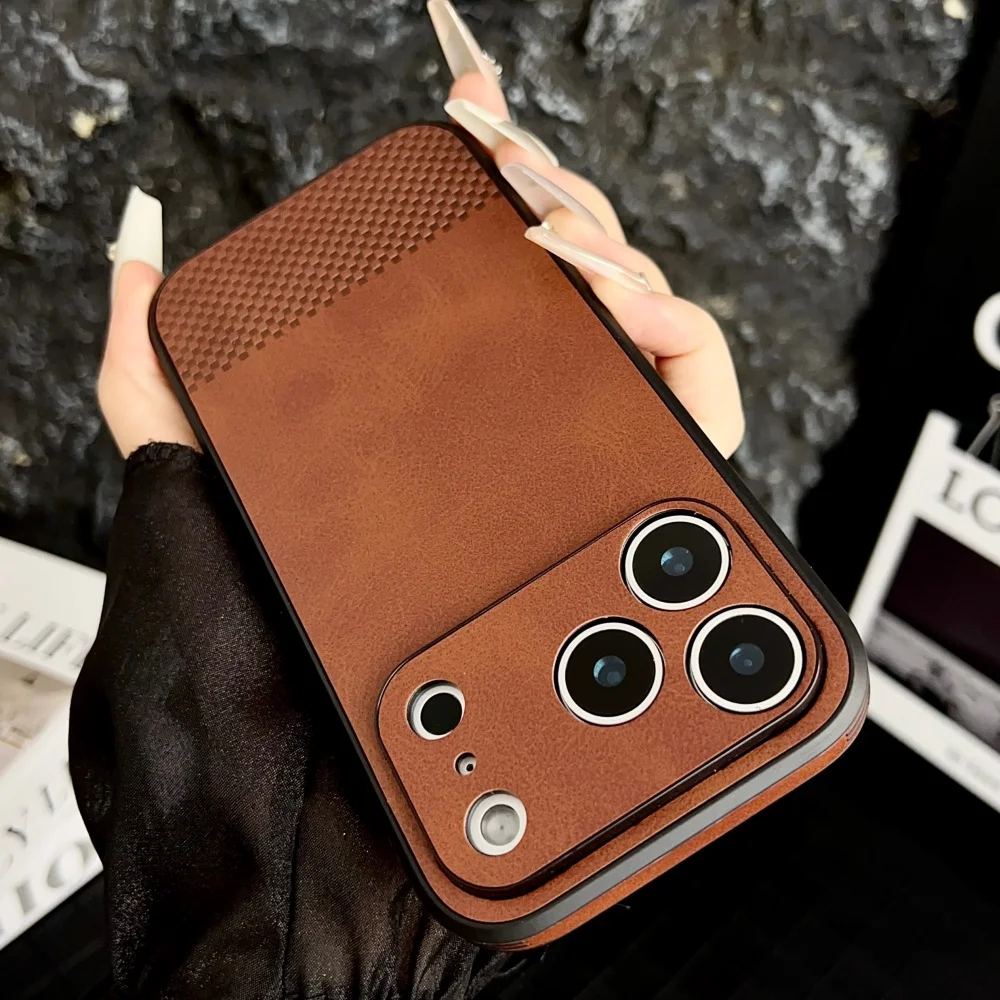 Luxuriöse matte Leder-Handyhülle für iPhone 17, 16, 15, 14, 13, 12, 11 Pro Max, XR, XS, 7 8 Plus, weiche Silikon-Stoßstange, stoßfeste Abdeckung
