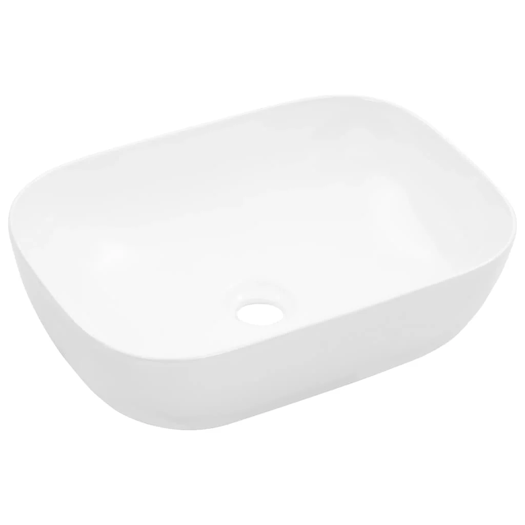 Lavabo de Cerámica Blanco de 45,5x32x13 cm, Apto para Todas las Baños, Duchas y Aseos.