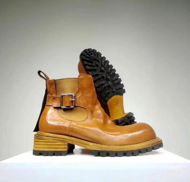 

Винтажные мужские ботинки из натуральной кожи с рантом Goodyear на толстой подошве. Сапоги из лошадиной кожи.