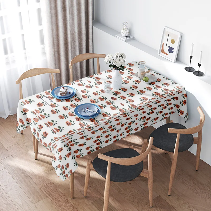 

Vintage Floral Tablecloth - Large Print Cotton Fabric Decorative Kitchen Cloth - Rustic Rose Pattern for Dining Room Use