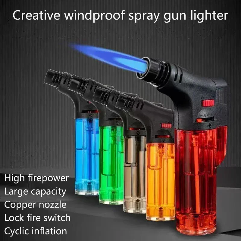 Windproof Metal Gas Torch Lighter Portable Cigar Lighter Powerful Turbo Inflatable Butane Jet Flame Lighter Kitchen BBQ Ignition