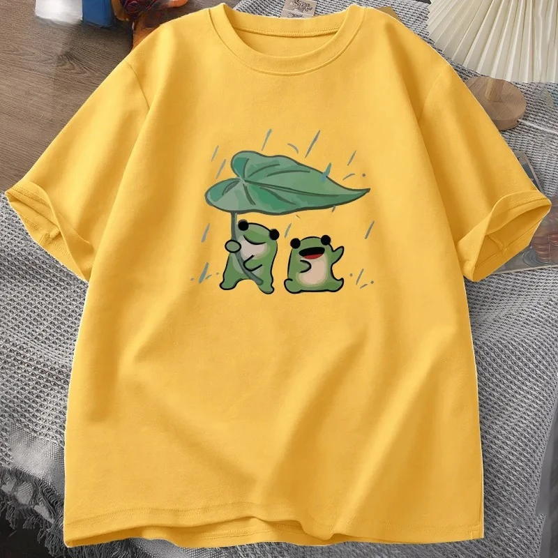 Summer Frog Cute T-shirts Interesting Frog Print T-shirts Men's and Women's Casual Short-sleeved Pure Cotton Streetwear