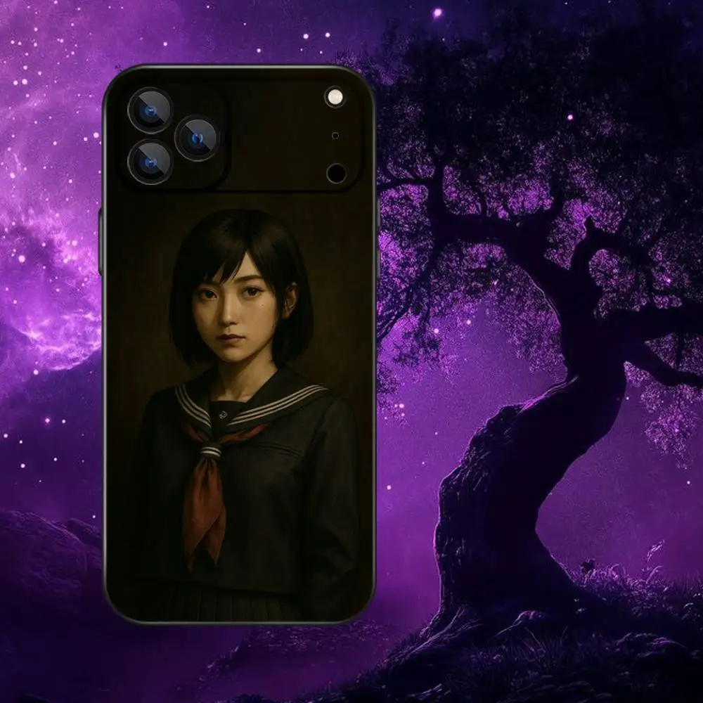 Casing HP S-Silent Hill F Horro Hinako Untuk iPhone 17,16,15,14,13,12,Pro,Max,Plus,E,SE4,Air,Mini Hitam Soft Box