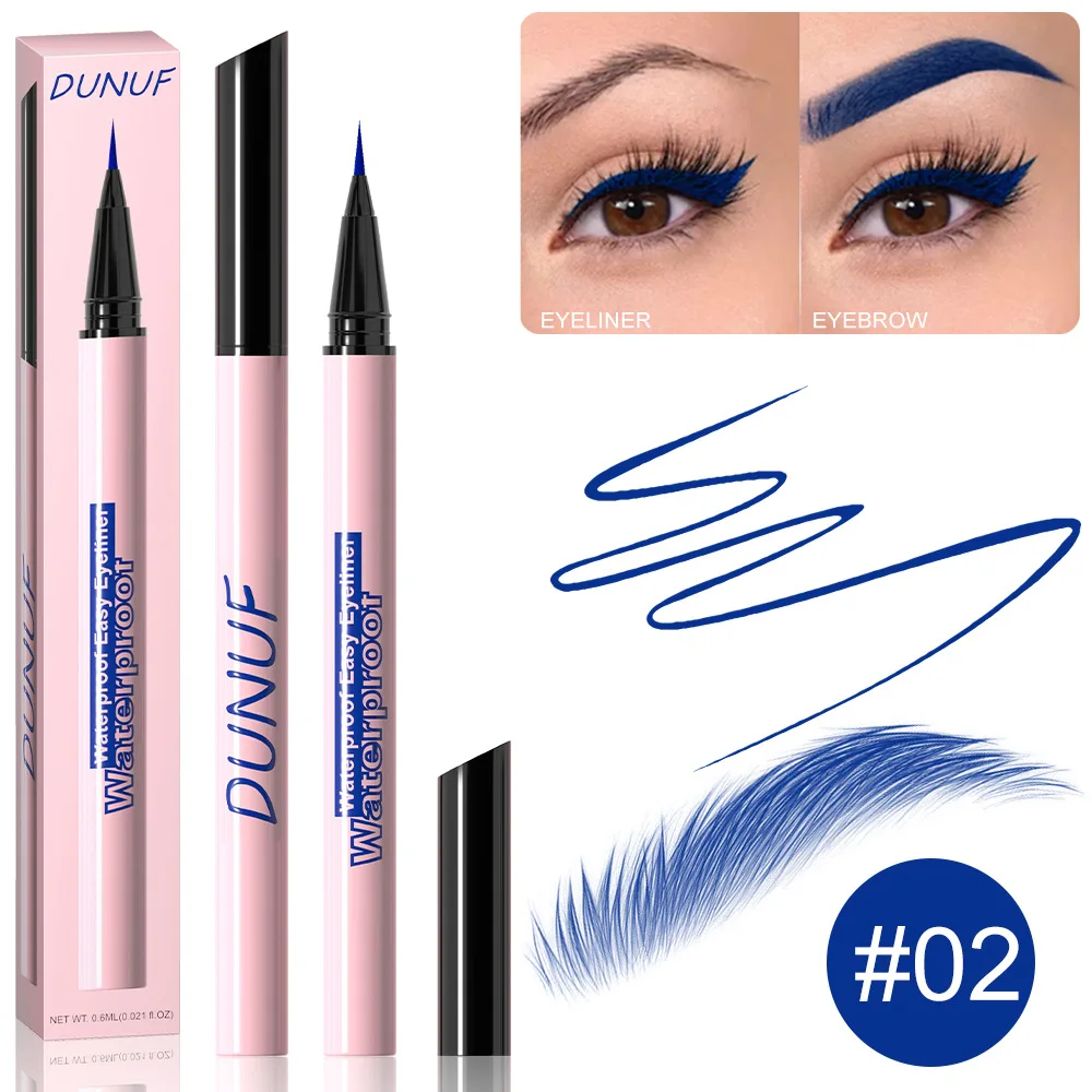 Profesjonalny płynny eyeliner w dwóch kolorach, trwały przez 24 godziny, wodoodporny, szybkoschnący, odporny na rozmazywanie i wilgoć, nie blaknie, idealny do ćwiczeń i pływania.