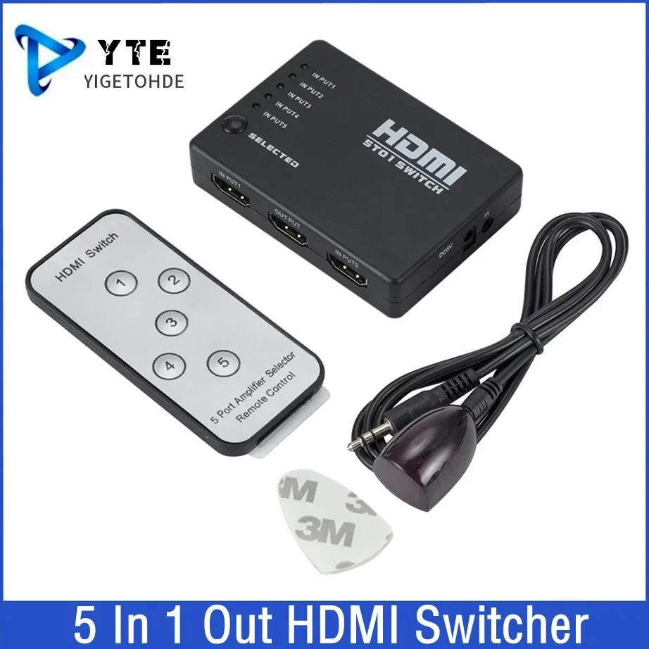 

5 Port HDMI-compatible Switch 1080p Selector Splitter Hub With IR Remote Controller For HDTV DVD BOX HDMI Switcher 5 In 1 Out