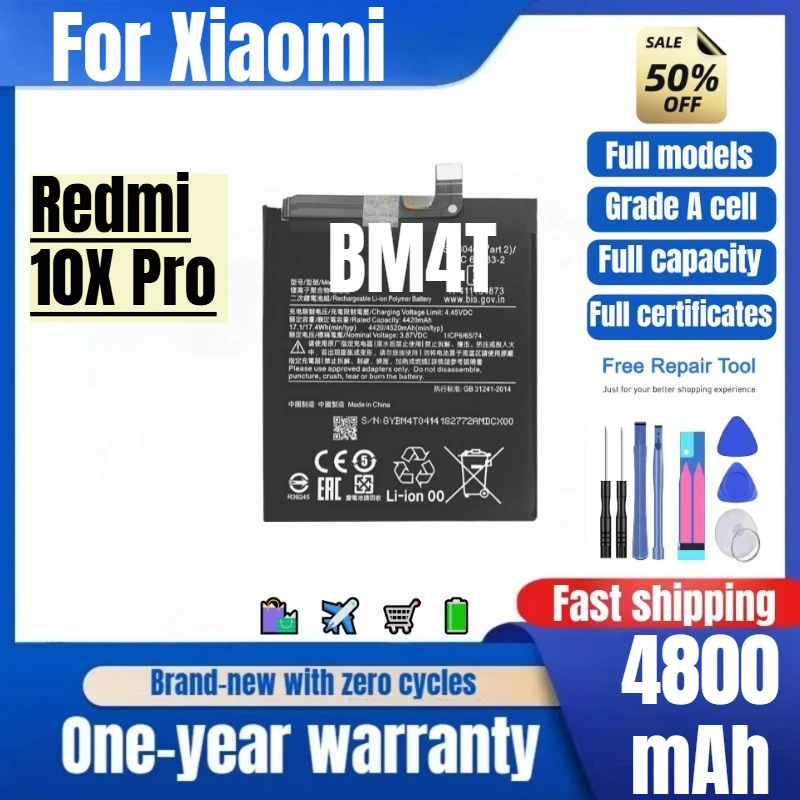BM4T for Xiaomi Redmi 10X Pro Mobile Phone Battery 0Cycle High Quality High Capacity Replacement Bateria Grade A Cell with Tools