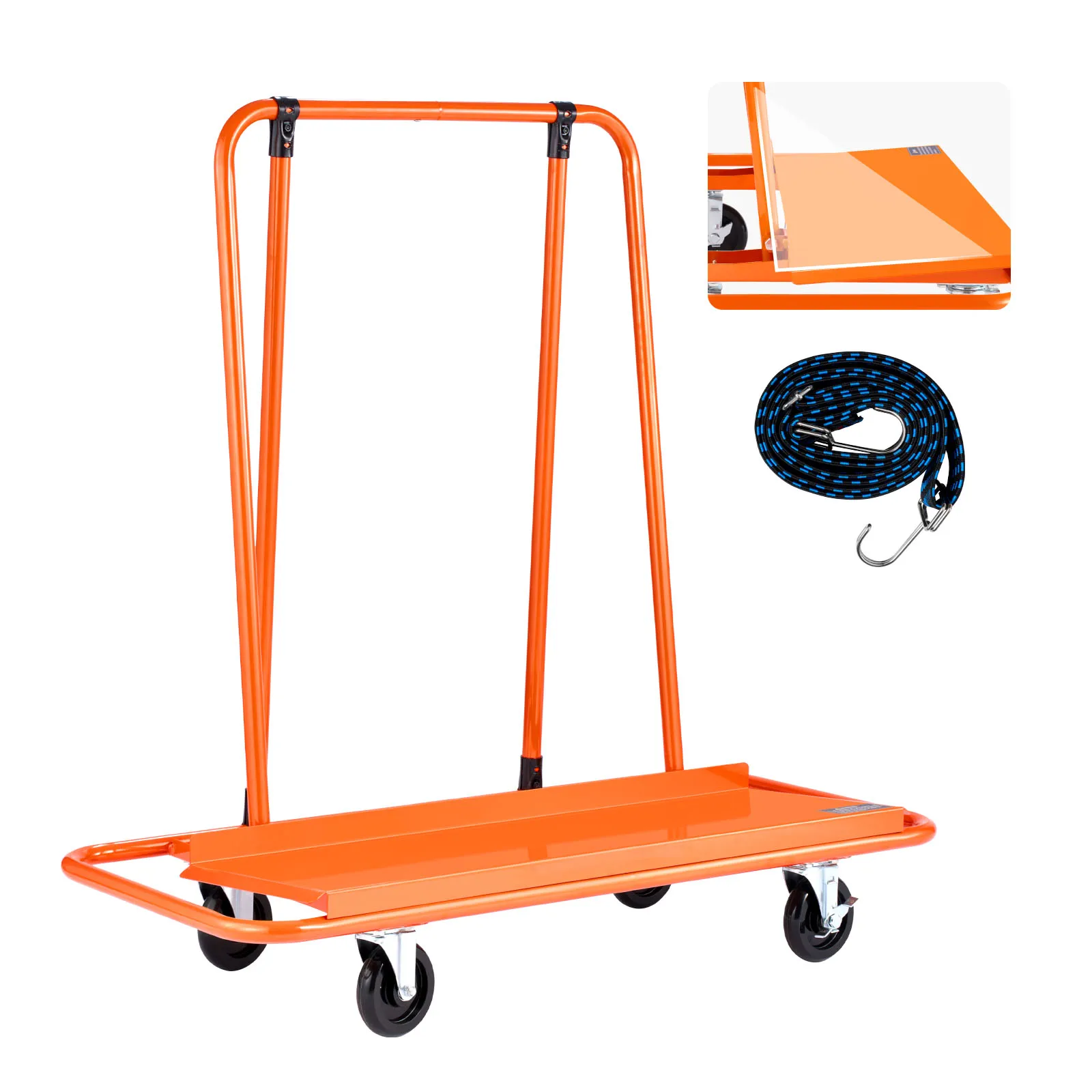 

SucceBuy 1800 lbs Drywall Cart Dolly Steel Panel Dolly with 4 Casters & Tie-Down Strap Panel Truck Cart for Plywood Plasterboard