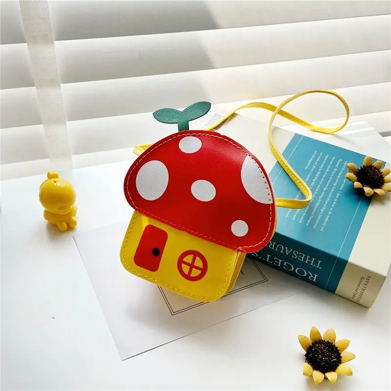 New Cute Kids PU Shoulder Bag – Korean Style Casual Crossbody Purse for Girls, Small Mushroom Coin Wallet Outdoor Accessory