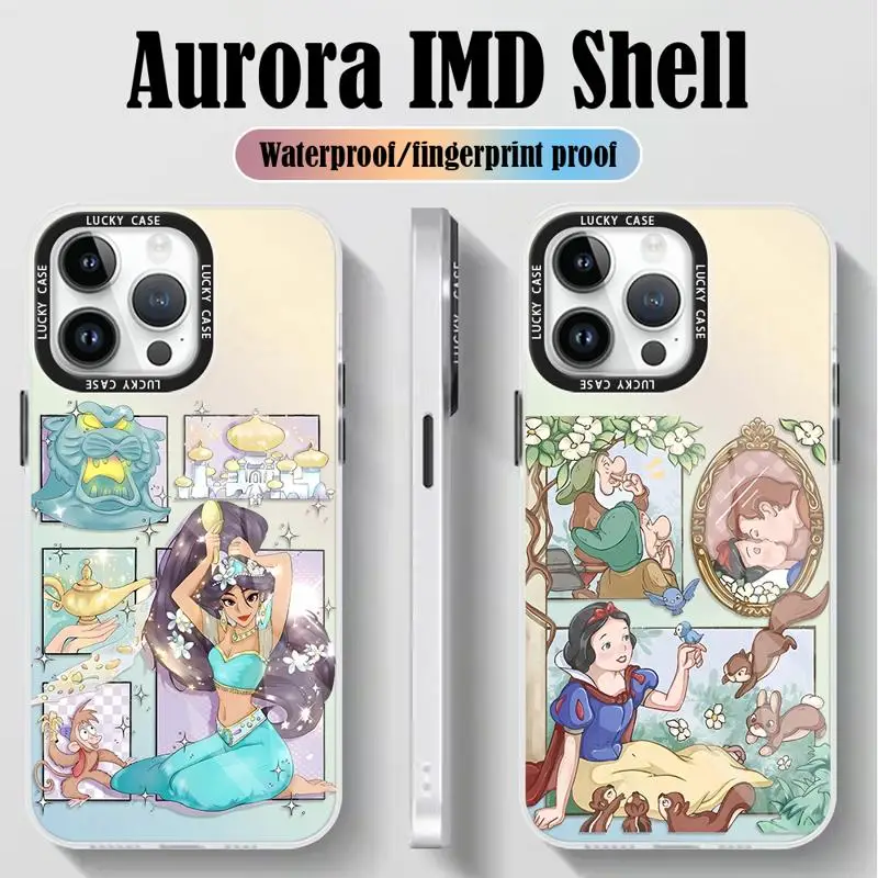 Color Matte Case for iPhone 15 14 13 12 11 pro Max XS XR X 7 8 Disney Princess Jasmine Snow White Iridescent Laser Clear Cover