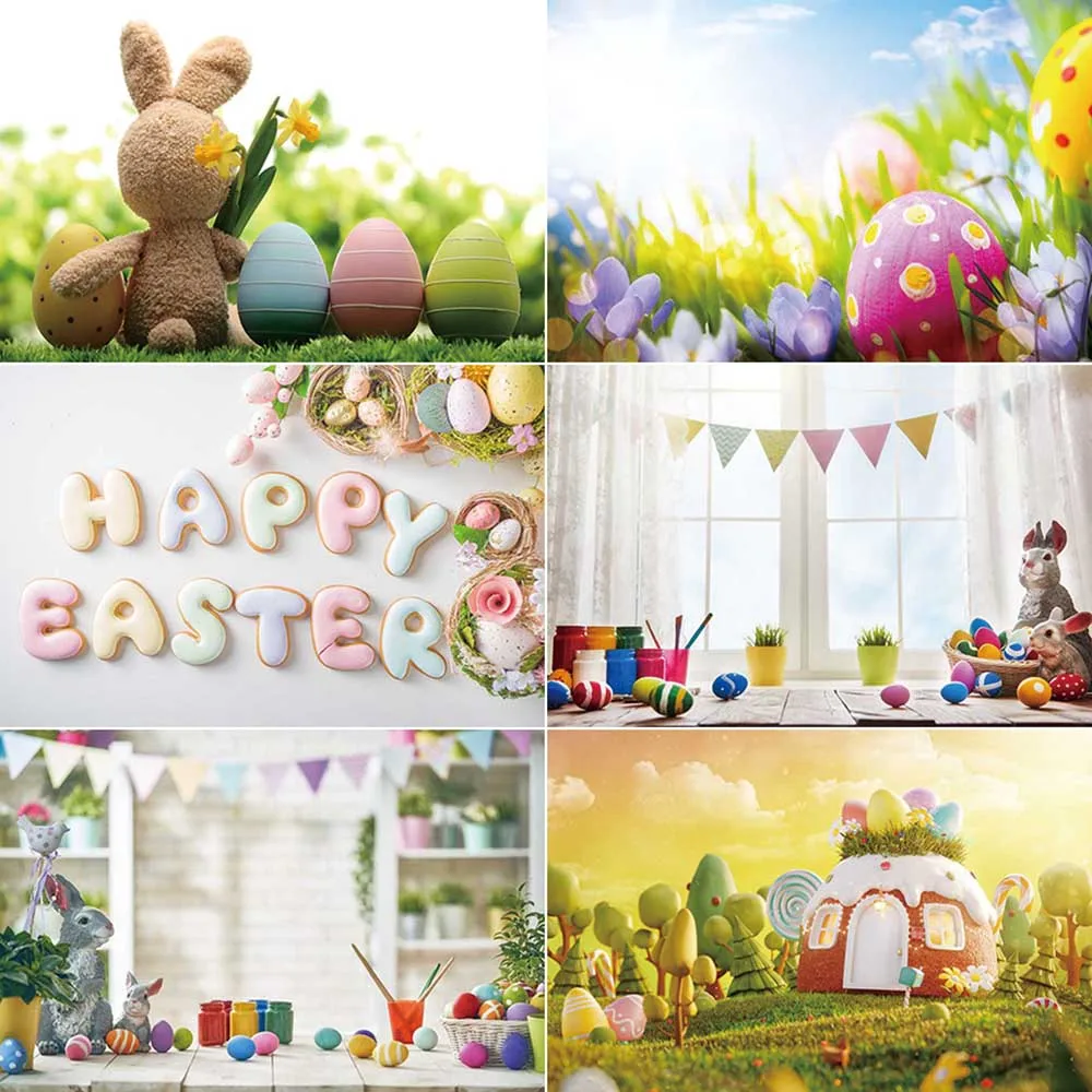 

Happy Easter Bunny Background Photography Bunny Spring Arch Door Photocall Backdrop Children Studio Photocall Supplies