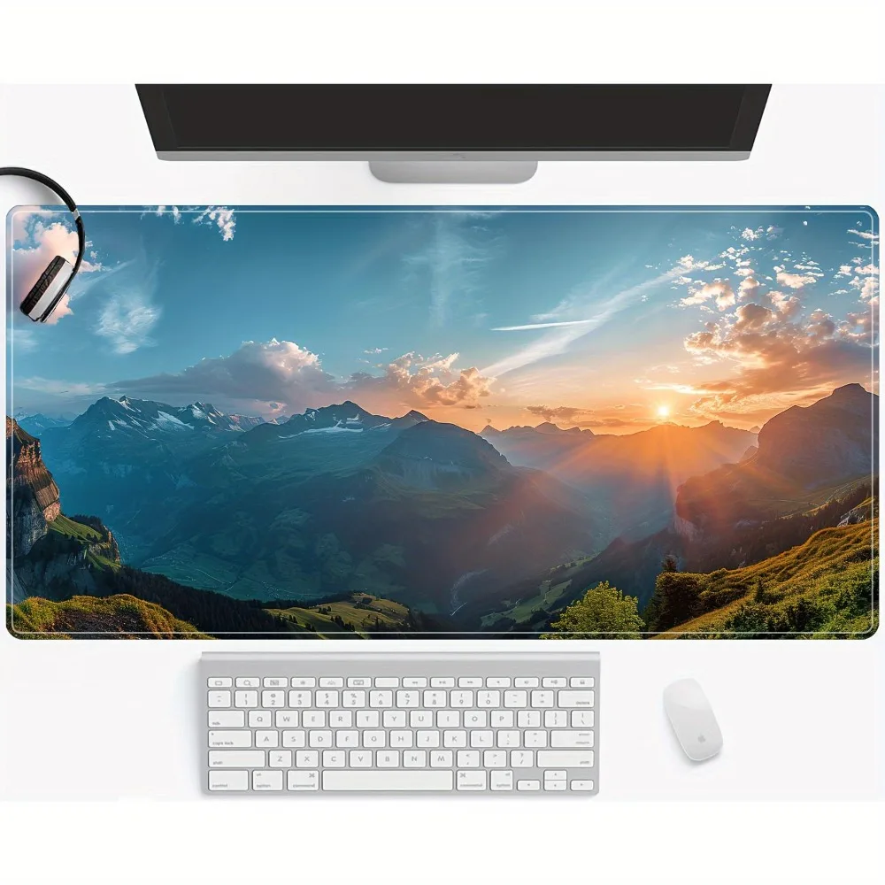 

Extended Sunset Mountain Scenery Mouse Pad - Large desktop pad with anti-slip rubber base mousepad profissional