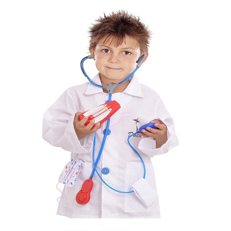 Costume de jeu de rôle de médecin pour enfants, ensemble de robe avec manteau de laboratoire, cosplay pour fille, stéthoscope et 6 outils médicaux supplémentaires