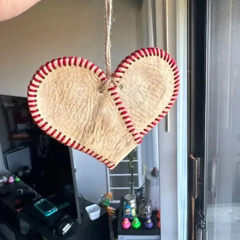 5 Piece Vintage Baseball Heart Tree Hanging Pendant DIY Handmade Pu Leather Jewelry Large Hole Beads Valentine's Day Pendant